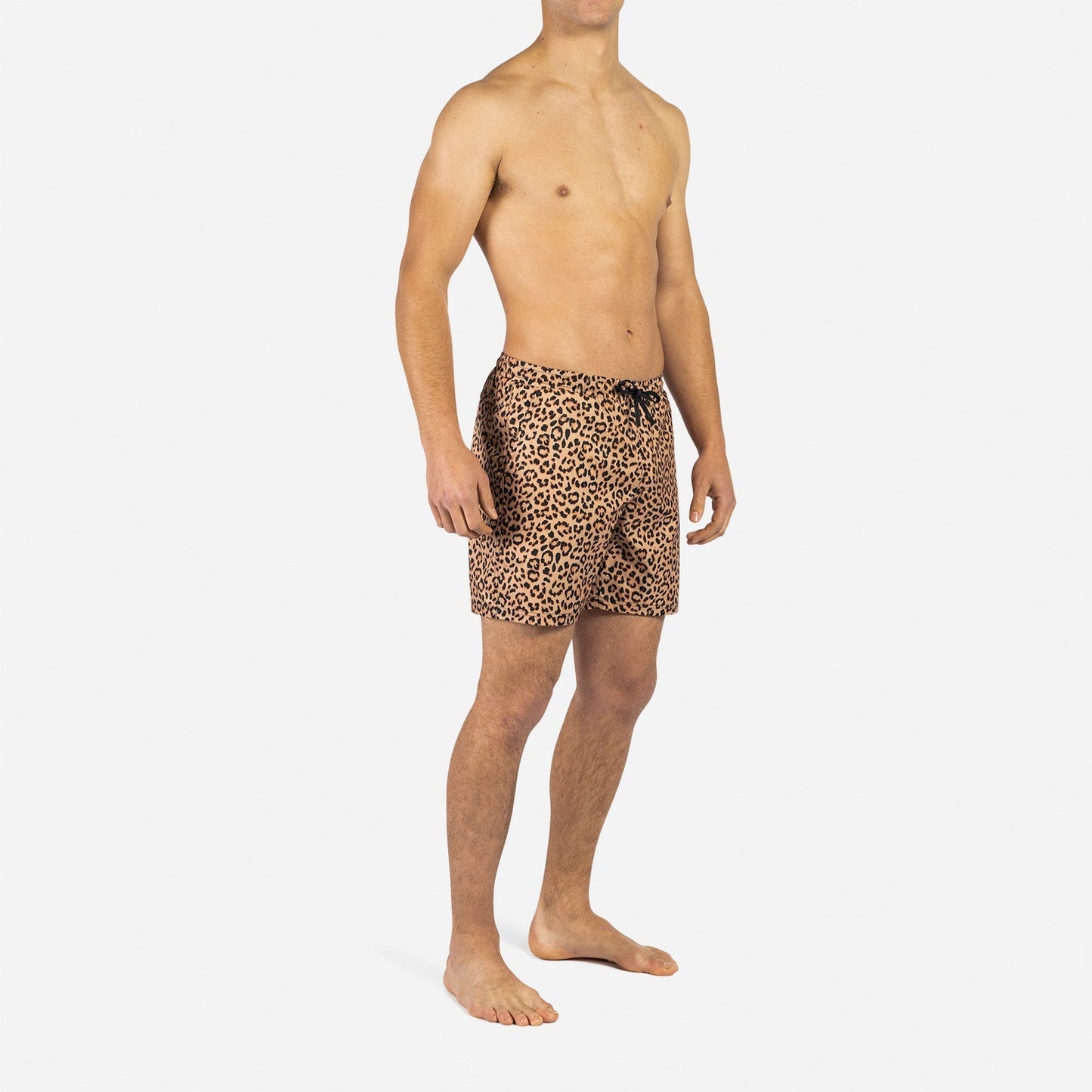 AGUA VOLLEY 2N1 SWIM SHORT 7": LEOPARD PRINT TAN